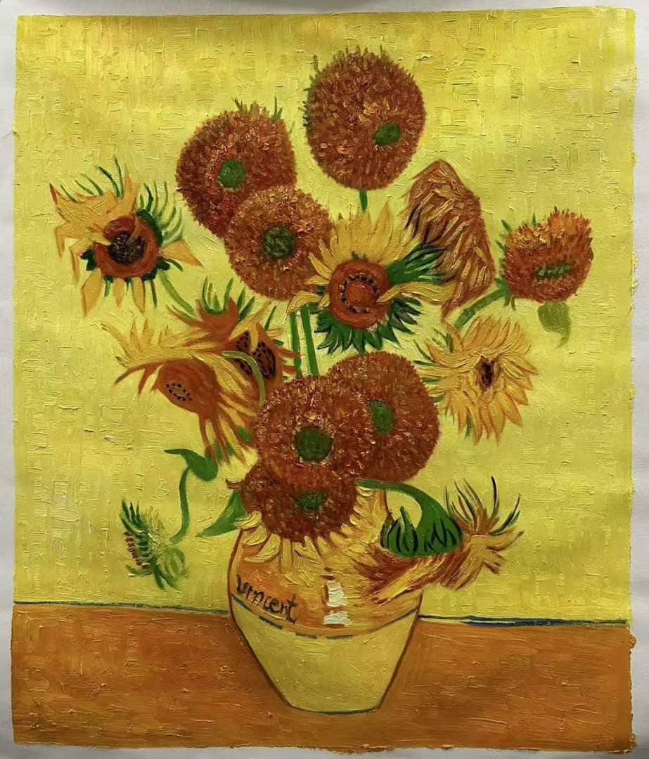 Vase with Fifteen Sunflowers by Vincent van Gogh Hand-Painted Oil Reproduction on Linen